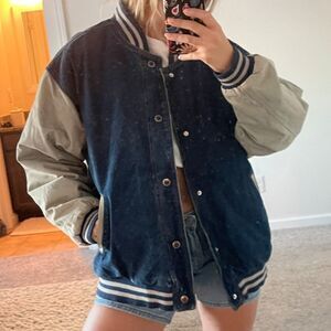 Vintage Route‎ 66 Denim Varsity Bomber Jacket